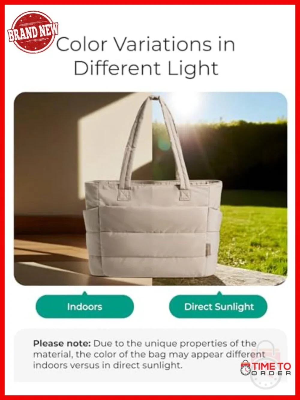 Lightweight Puffy Tote Bag with Compartments for Travel Work Gym